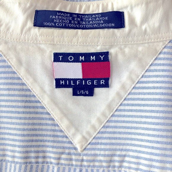 Tommy Hilfiger size L classic blue pin stripe long sleeve dress shirt crested - Picture 4 of 4